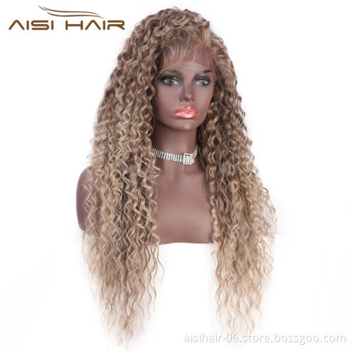 Ombre Blonde Wig Deep Dark Root Wig Long Wavy Kinky Curly Wave Front Lace Hair Wigs For Women